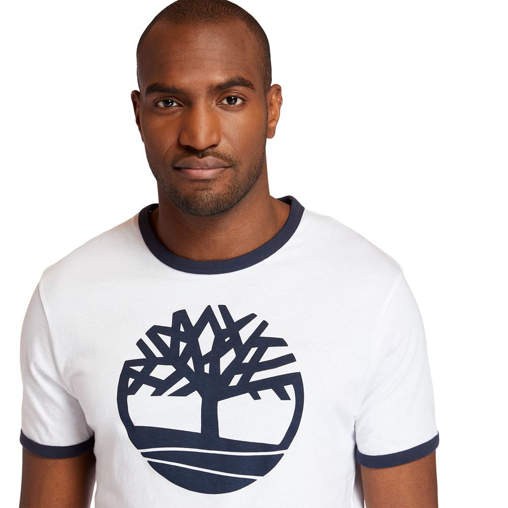 Camisetas Timberland Hombre Tree Logo Ringer Blancas - Chile QCZ-623597